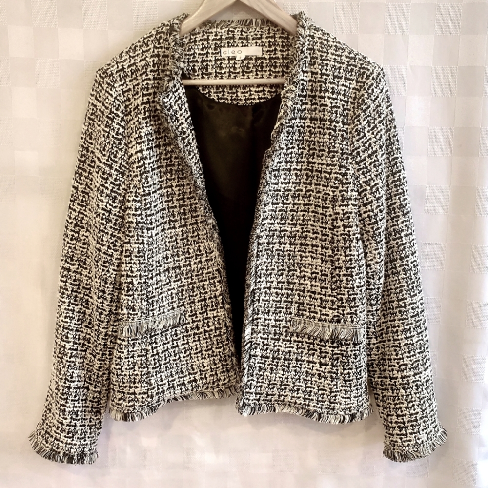 Women's Knit Blazer Tweed Style Open Front Office Siren Career Wear